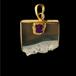 Amethyst druzy crystal sqare cut pendant